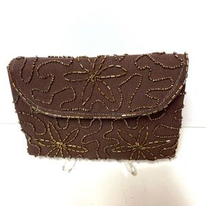 Vintage brown beaded clutch bag